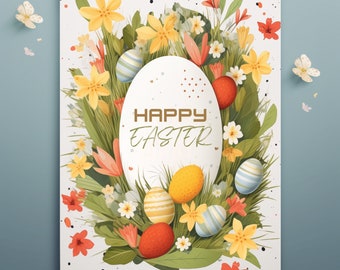 Easter Greeting Card, Happy Easter Png Card, Digital Easter Card, Illustrated Easter Greeting Card, Printable Card Digital, Instant Download