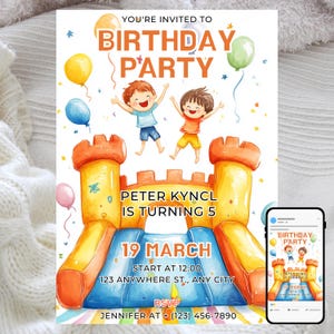 Bounce House Birthday Invitation, Kids Jumping Party Invite, Colorful Castle Theme, Editable Digital Template, Fun Bouncy House Design