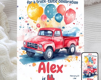 Truck Birthday Invitation: Fun Wheels Party, Editable Template (Digital Download)