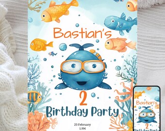 Underwater Birthday Invitation: Editable Ocean Party, Sea Creatures Theme (Digital Card)