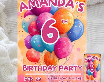 Balloon Birthday Party Invitation: Editable Kids Template (Digital)