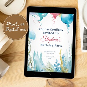 Ocean Theme Birthday Invite, Under The Sea Birthday Invitation,  Watercolor Ocean Animals, Watercolor Sea Décor,  Instant Download
