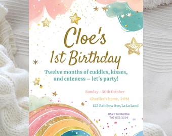 Rainbow Birthday Invitation: Sprinkle Stars Party Invite (Printable Download)