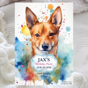 Basenji verjaardag uitnodigingskaart, schattige hond verjaardagskaart, hond verjaardagsuitnodiging, honden verjaardag Pawty, Instant Canva downloaden