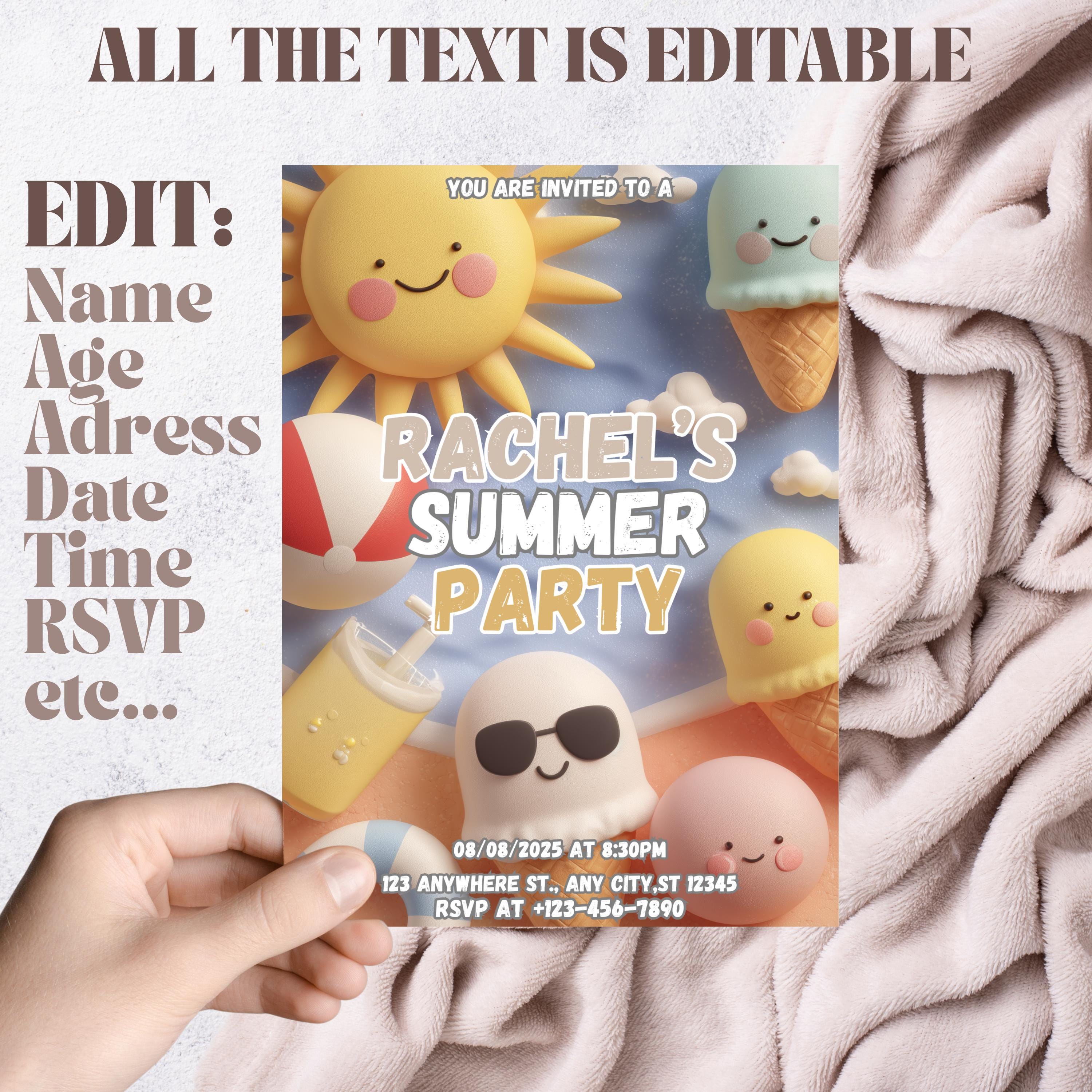 Utcom Invite Summer Birthday Party Invitation for Kids, Pool & Beach Party Theme ...