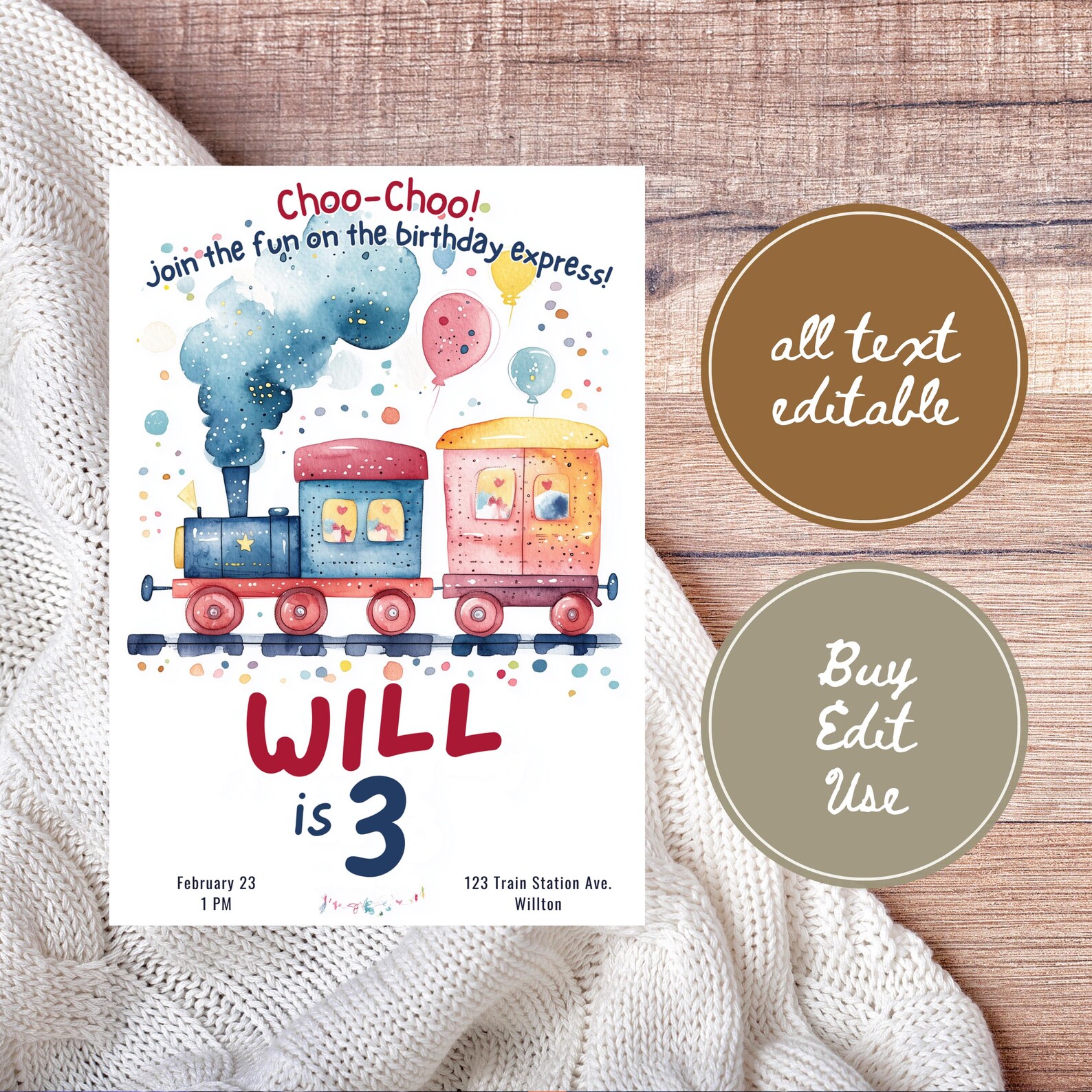 Editable Kids Train Birthday Party Invitation, Choo Choo Celebration ...