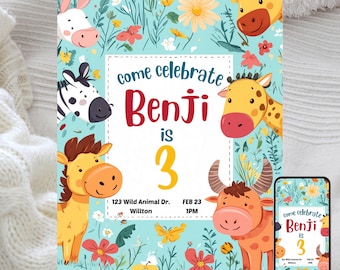 Jungle Safari Birthday Invitation: Editable Wild Animals Theme (Digital Download)