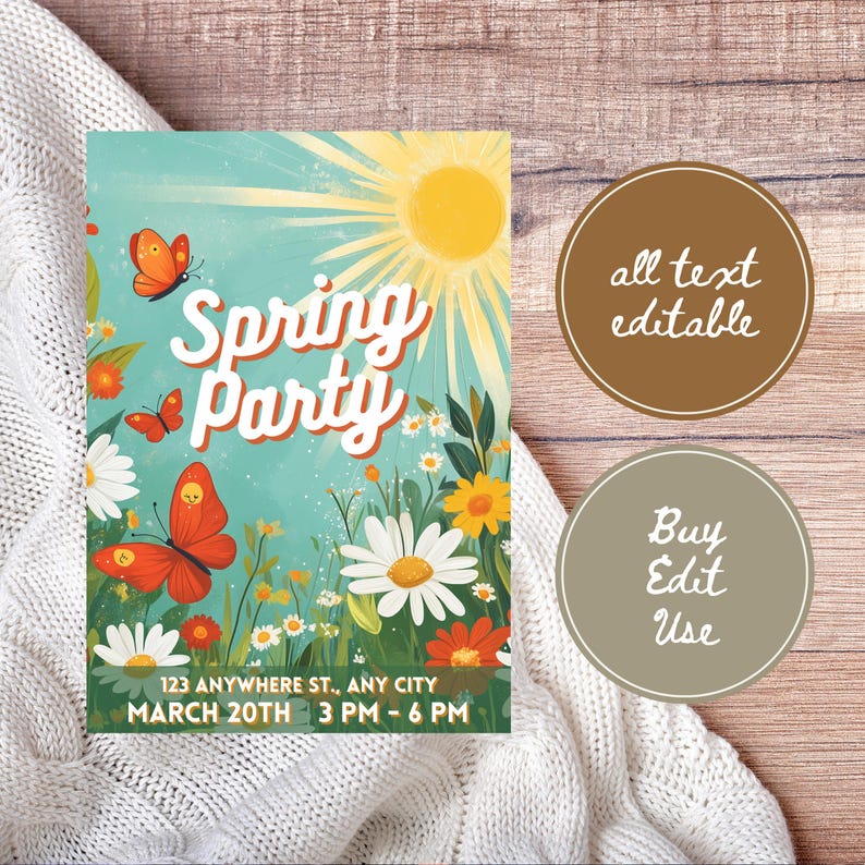 Spring Gala Invitation Spring Awakening Party Invitation, Fresh Blooms Celebration, Editable ...
