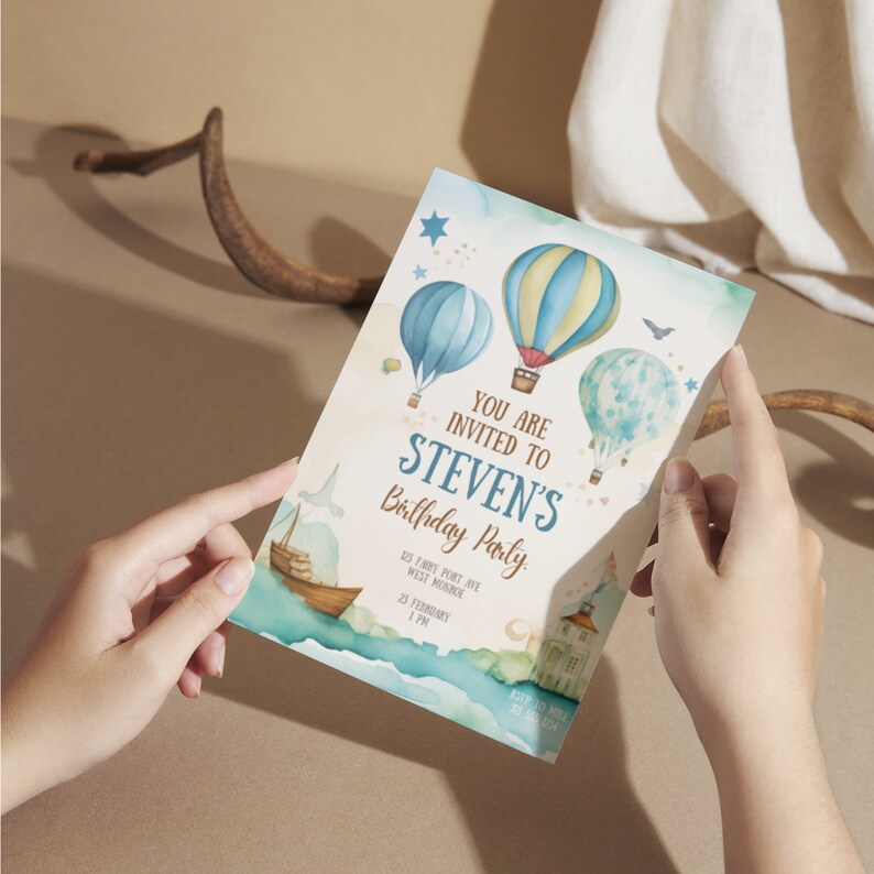 BOOMPA Blue Hot Air Balloon First Birthday Backdrop Decal Sign, One