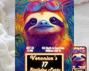 Editable Sloth Birthday Party Invitation: Jungle Theme (Digital Printable)