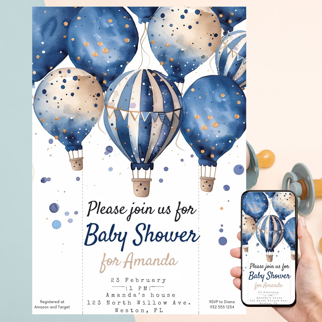 Hot Air Balloon Baby Shower Invitation Template, up up and Away ...