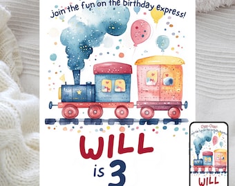 Vintage Train Birthday Invitation: Choo Choo Party (Editable Template)