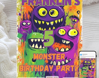 Monster Birthday Invitation: Spooky Kids Party, Editable Template (Digital Download)