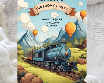 Train Birthday Invitation: Editable Canva Template (Digital Download)
