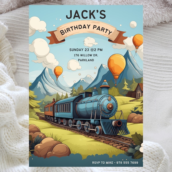 Train Birthday Invitation, Birthday Invite Editable, Boy Birthday Party Digital Download, Train Birthday Invitation Template, Canva Download