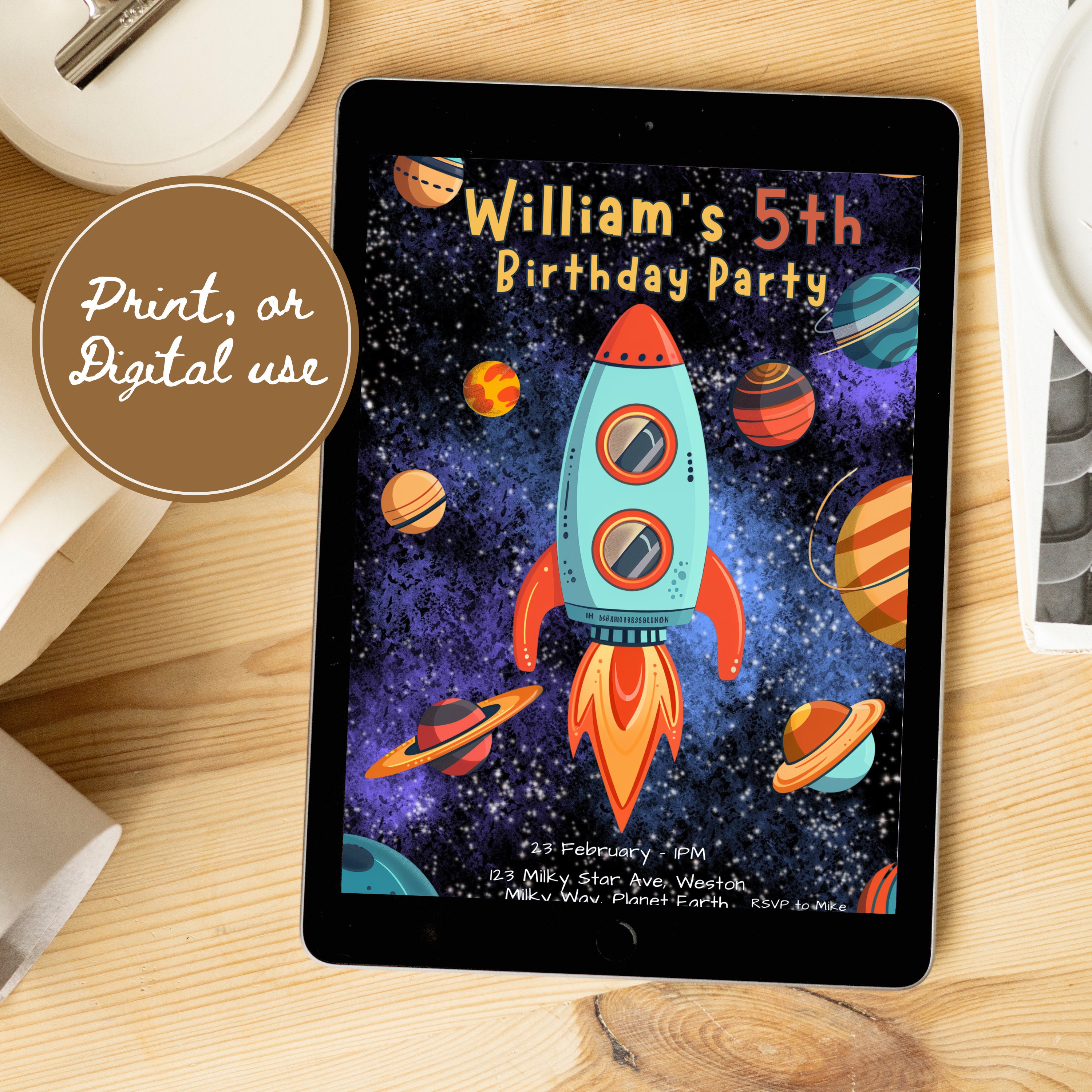 Rocket Inviation Space Rocket Birthday Invitation Bundle: Canva Template (digital ...