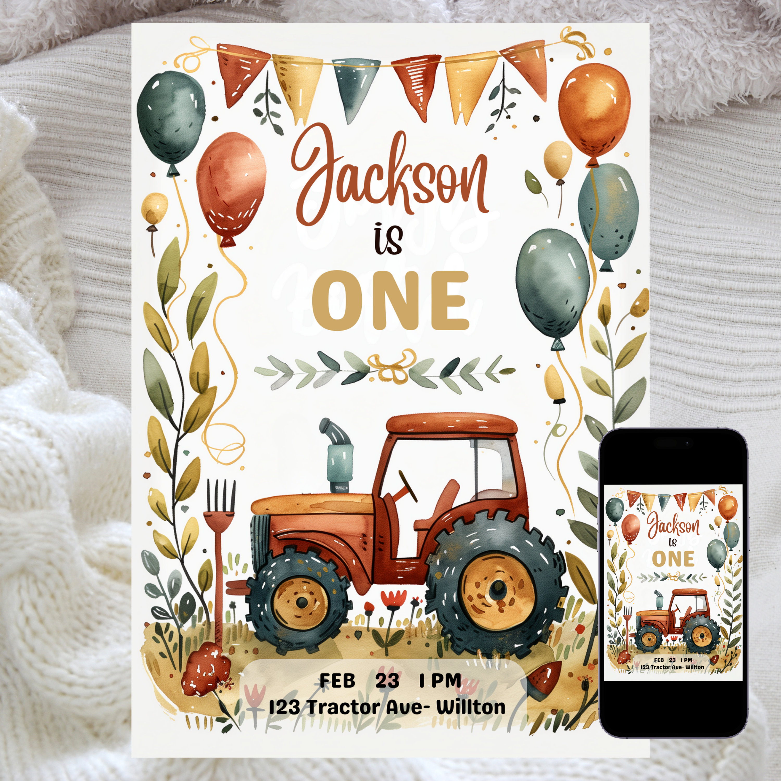 Editable Tractor Birthday Invitation, Farm Boy Party Template ...
