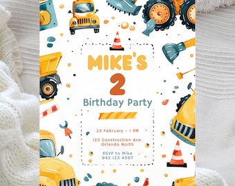 Construction Truck Birthday Invitation: Excavator Party Template (Digital Download)