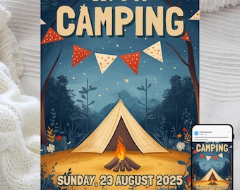 Camping Birthday Invitation: Tent & Bonfire Theme (Editable Template)