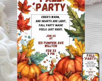 Autumn Harvest Party Invitation, Warm Colors, Editable Template (Instant Download)