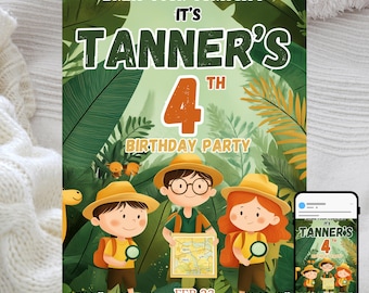 Jungle Explorer Birthday Invitation: Zoo Adventure, Kids Party (Digital Template)