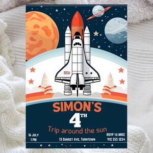 Space Shuttle Invitation, Space Birthday Party Invitation, Customisable Galactic Adventure Card, Space Shuttle Invitation Template