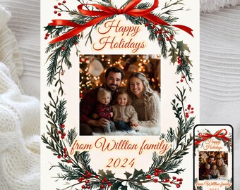 Photo Christmas Card Template, Editable Holiday Greeting, Merry Christmas Card Design, Digital Download, Customizable Canva Template