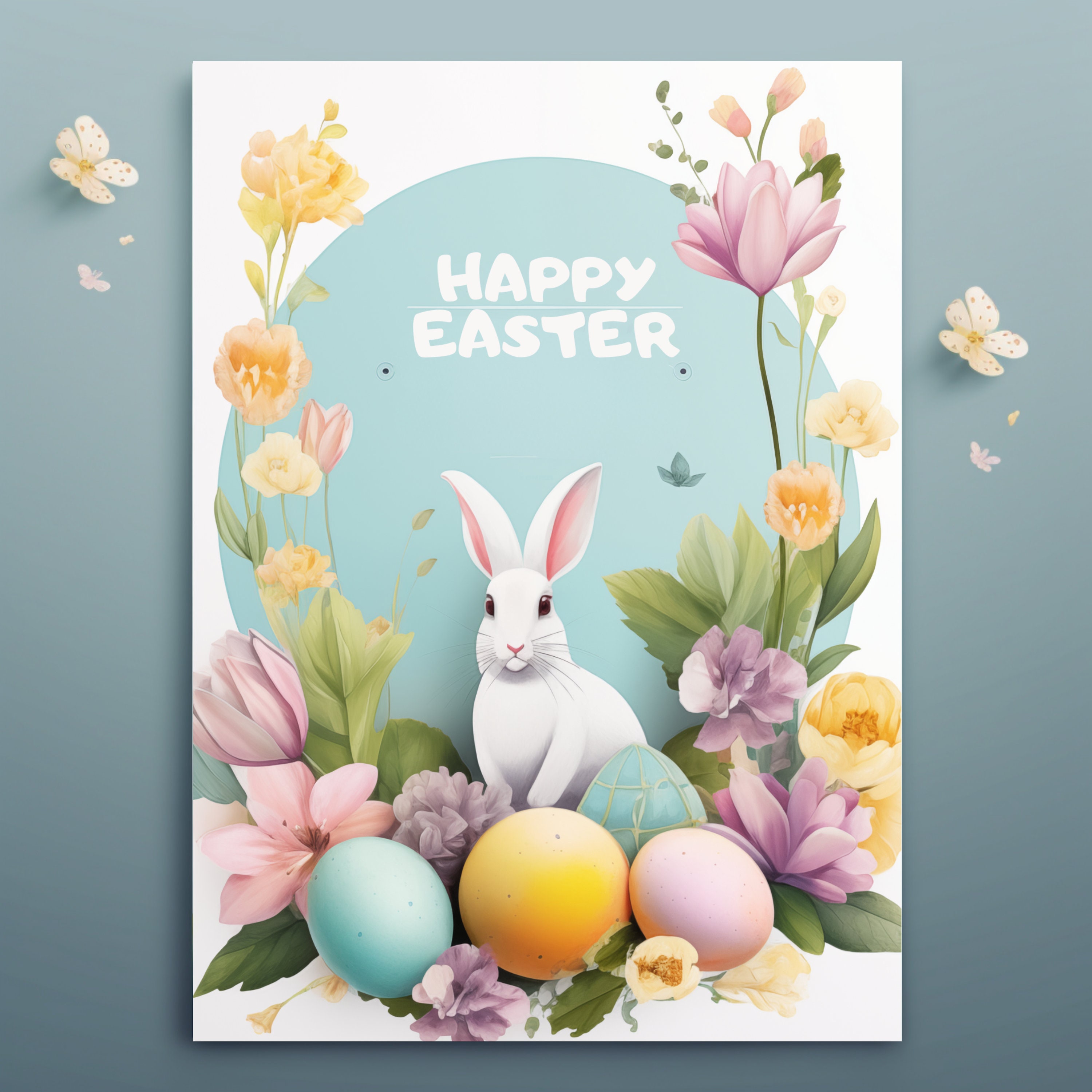Happy Easter Card, Happy Easter Png Card, Digital Easter Card, Illustrated Easter Greeting Card Printable Card Digital Card Instant Download