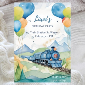 Aquarell Zug Einladung zur Geburtstagsparty: Chugga Chugga (Canva Download)