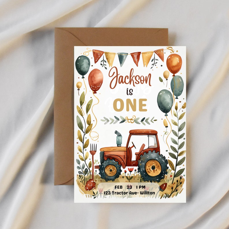 Editable Tractor Birthday Invitation, Farm Boy Party Template ...