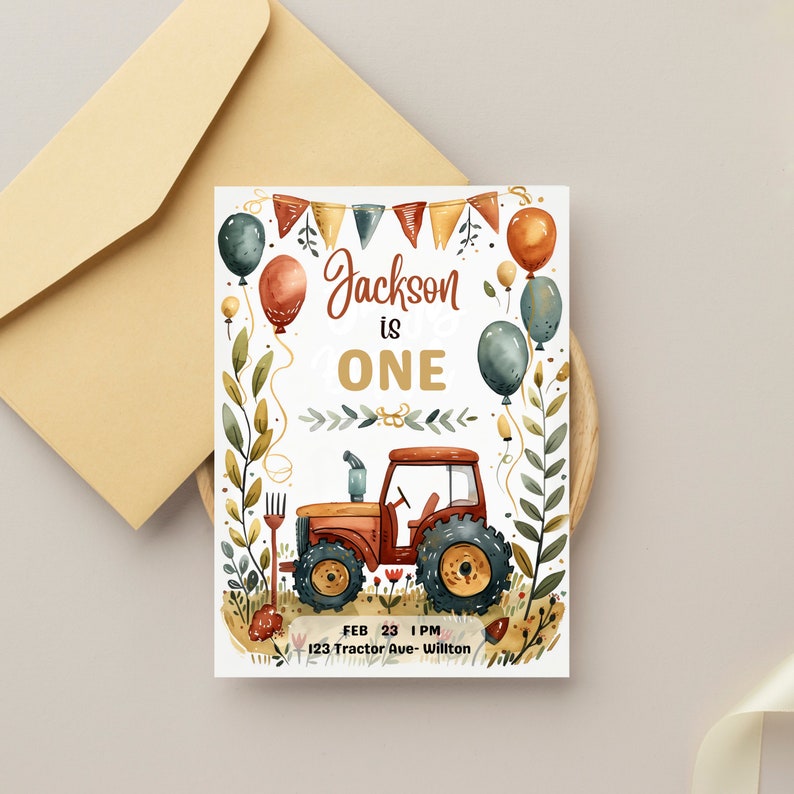Editable Tractor Birthday Invitation, Farm Boy Party Template ...