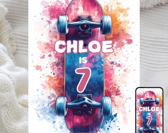Girl Skateboard Birthday Invitation: Colorful Skate Party (Editable Canva Template)