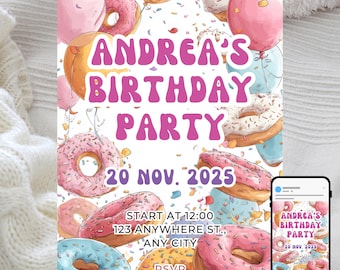 Sweet Donut Birthday Invitation, Kids Party Invite, Sprinkle Celebration, Editable Digital Template