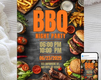Zaproszenie na imprezę BBQ Night: Burgery i piwo (szablon do edycji)