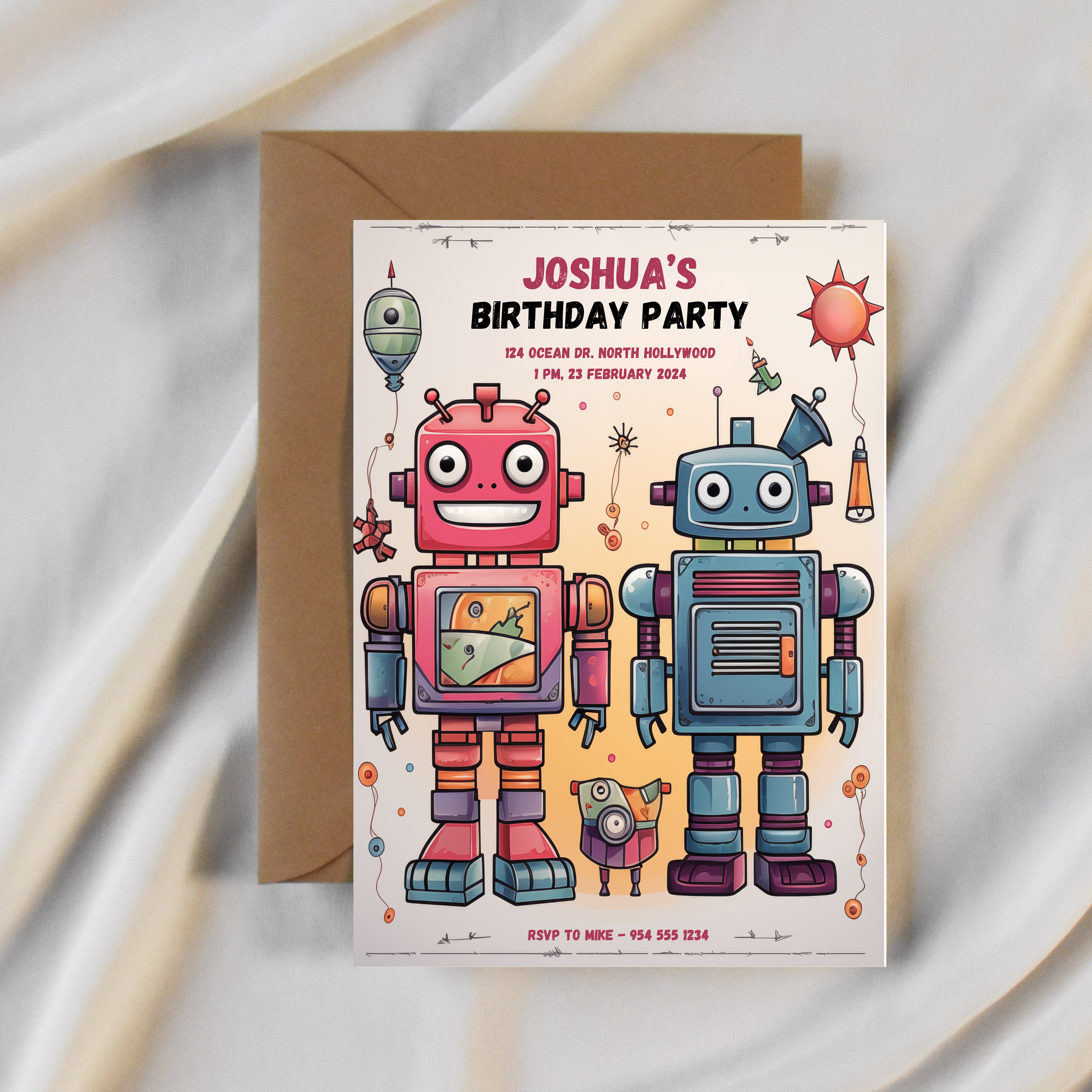 Editable Robot Birthday Invitation Template, Customisable Kids Party ...