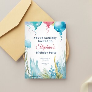 Ocean Theme Birthday Invite, Under The Sea Birthday Invitation,  Watercolor Ocean Animals, Watercolor Sea Décor,  Instant Download