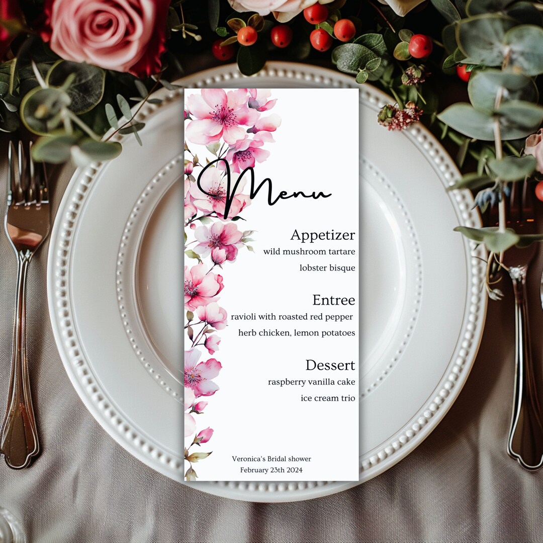 Floral Bridal Shower Menu Template, Editable Wildflower Wedding Menu Floral Bridal Shower Menu Template, Editable Wildflower Wedding Menu