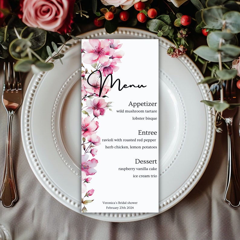 Floral Bridal Shower Menu Template Editable Wildflower Wedding Menu Floral Bridal Shower Menu Template Editable Wildflower Wedding Menu