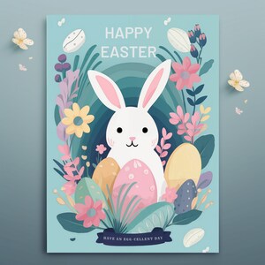 Biglietto coniglietto pasquale, biglietto Png di buona Pasqua, biglietto pasquale digitale, biglietto d'auguri pasquale illustrato, biglietto stampabile, digitale, download istantaneo