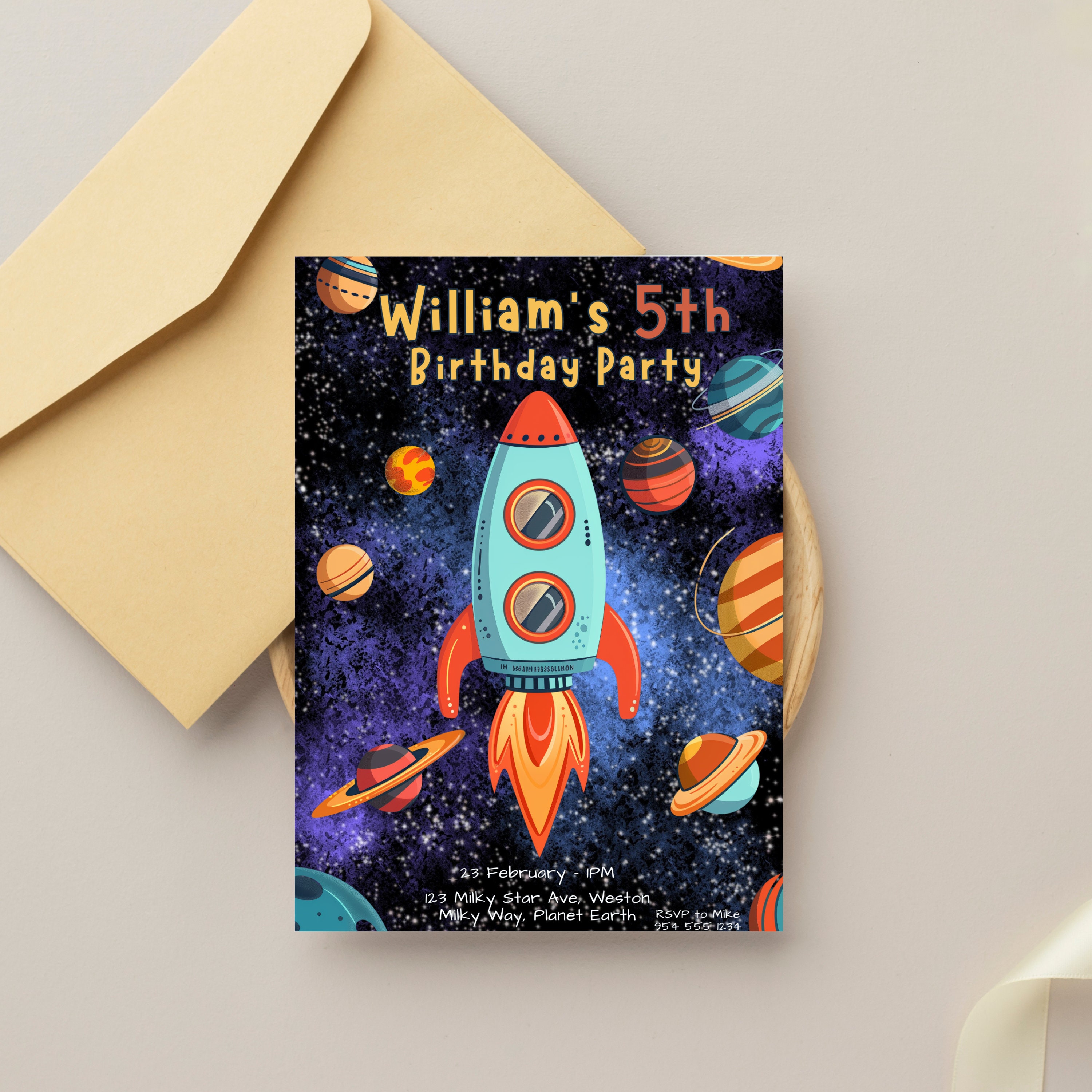 Space Rocket Birthday Invitation Bundle: Canva Template (digital ...