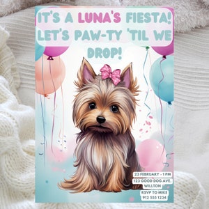 Zijdeachtige Terriër verjaardag uitnodigingskaart, schattige hond verjaardagskaart, hond verjaardagsuitnodiging, Canine verjaardag Pawty, Instant Canva downloaden