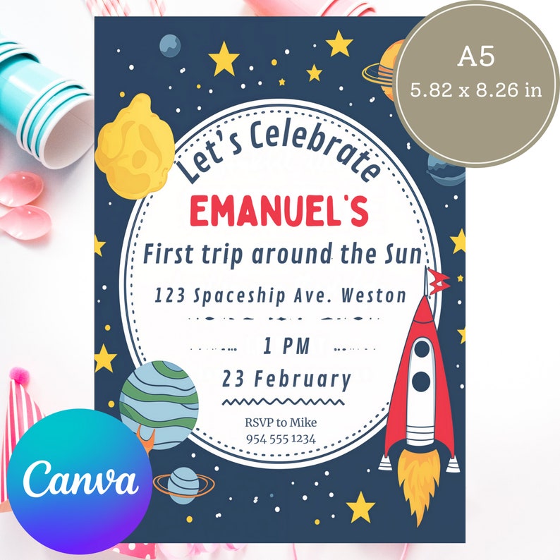 Outer Space First Birthday Banner - "Houston We Have A One Year Old" Decor With Rockets & Planets For Boy's 1st Birthday - View #4
