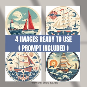 Nautical, Vector Art, T-Shirt, Midjourney, Digital Project, Midjourney Prompt, Image with Prompt, AI Art Prompt, Digital Art, Prompt Incl.