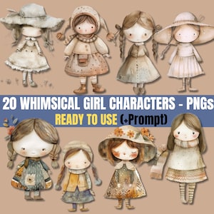 Whimsical Characters, Midjourney, 20 HQ PNGs, Midjourney Prompt, Junk Journal, Prompt Included, Text to Image, Commercial Use, Ready to Use