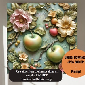 Maçãs, arte popular, arte intermediária, projeto digital, prompt intermediário, imagem com prompt, prompt de arte AI, arte digital, prompt incluído