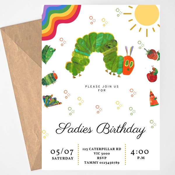 The Very Hungry Caterpillar Kids Birthday Invitation