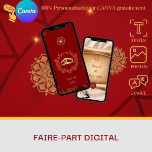 Modèle de faire-part mariage Bollywood – Invitation numérique personnalisable – Thème indien coloré – Téléchargement instantané