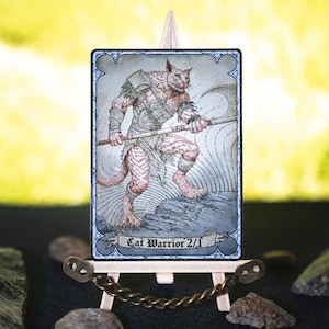 Cat Warrior 2/1 - white creature, mtg foil token, white creature, MTG foil token