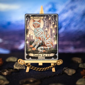 Chat sacré, chat zombie 1/1 lien de vie, créature blanche, jeton MTG foil