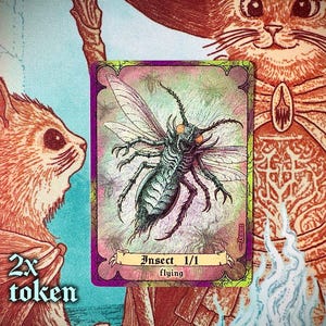 Insect 1/1 Flying, multicolored Black Green creature, 2x MTG plastic token
